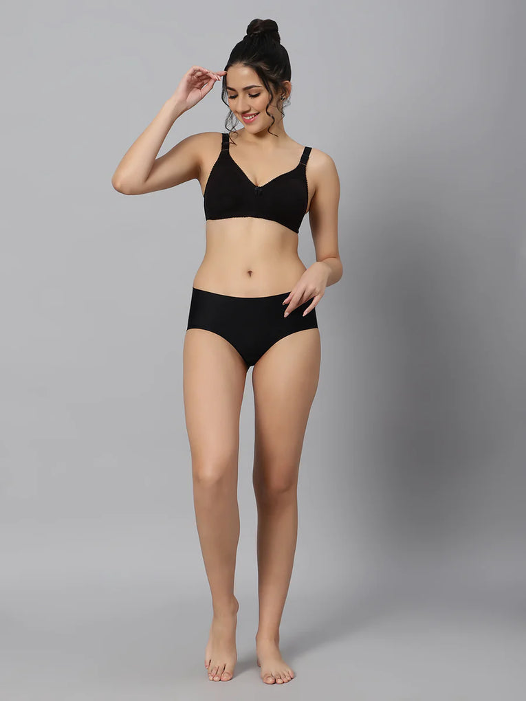 BlueNixie BN0210 Cotton Rich T-Shirt Bra 2 Pcs.Combo Of Black & Skin