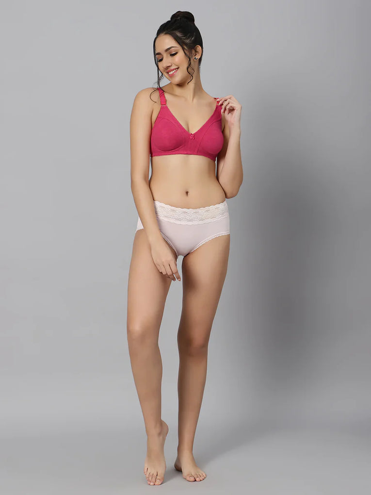 BlueNixie BN0210 Cotton Rich T-Shirt Bra Combo set of 2 Pink-Black Colors