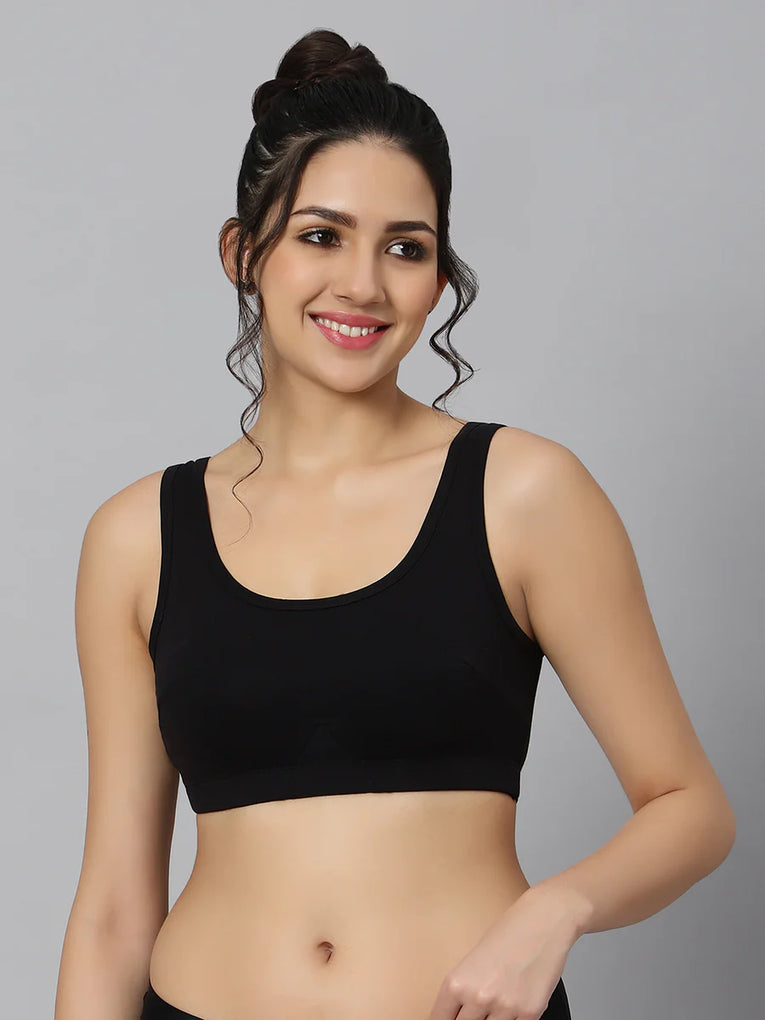BlueNixie online Slip On Medium Impact Sports Bra Combo set of 2 Black & Blue Color-