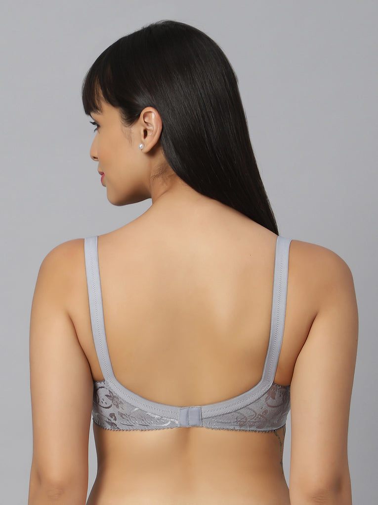 Bluenixie Grey color Butterfly Print net Full Coverage Bra
