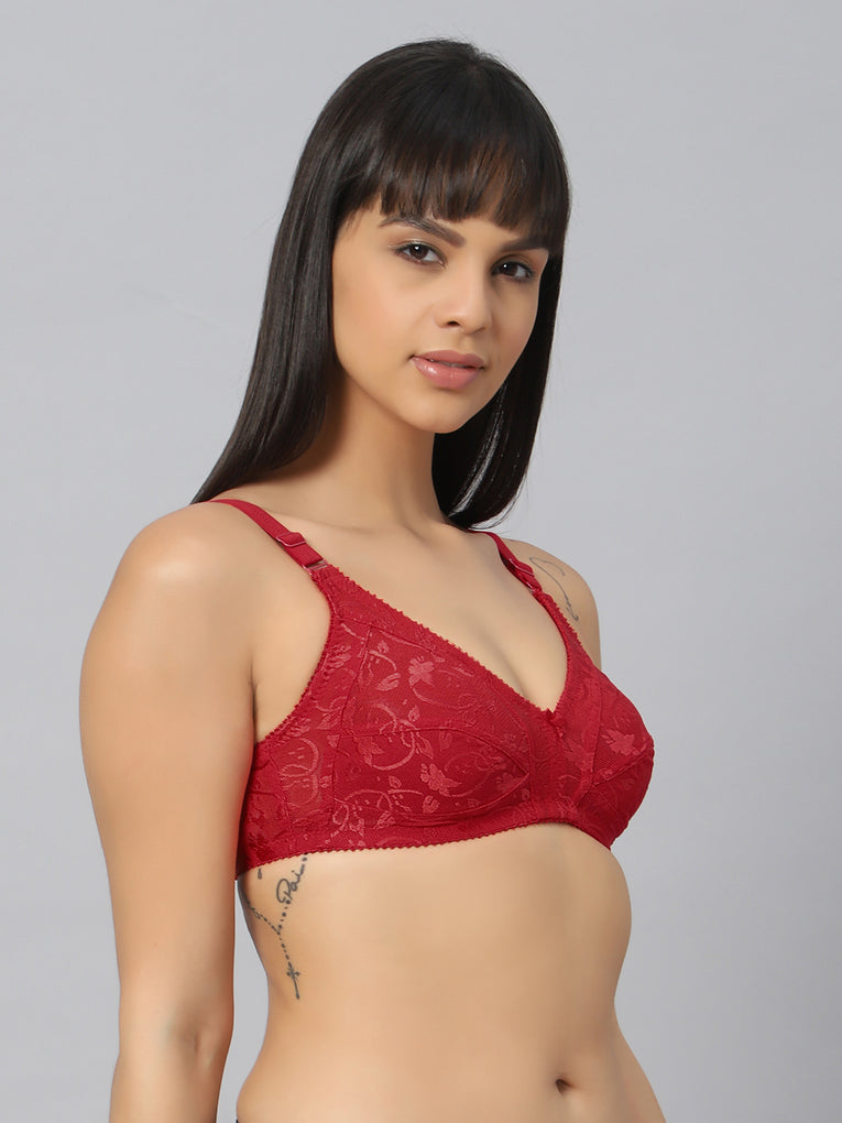 Bluenixie Red color Butterfly Print net Full Coverage Bra