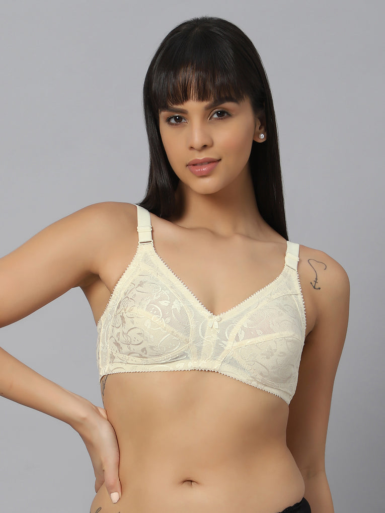 Bluenixie Cream color Butterfly print Luxuria Full Coverage Bra
