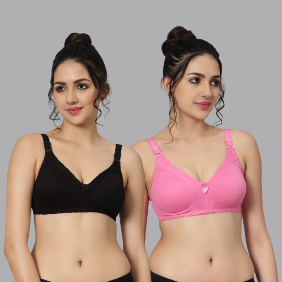 BlueNixie BN0210 T-Shirt Bra Combo set of 2 Black & Fuchsia Colors
