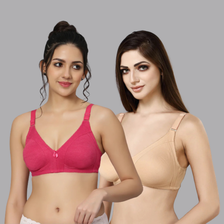 BlueNixie Best Cotton Rich T-Shirt Bra Combo set of 2 Pink-Skin Colors