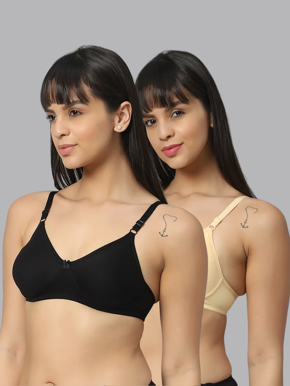 BlueNixie Best T-Shirt Bra Online BN1802 Bra Combo set of 2 Black - Skin Color