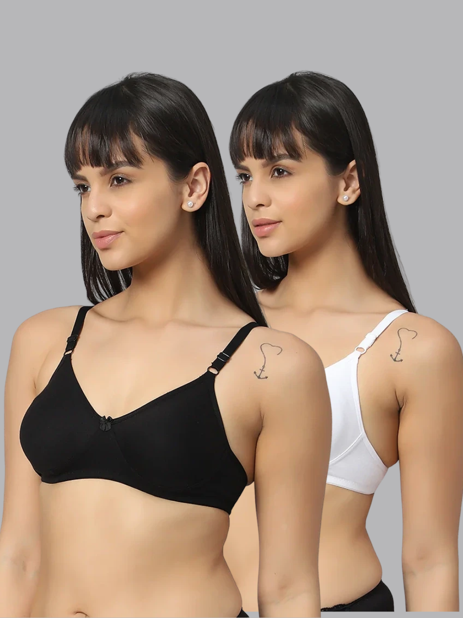 T-Shirt Bra - BlueNixie Best T-Shirt Bra Online BN1802 Bra Combo set of 2 Black - White Color