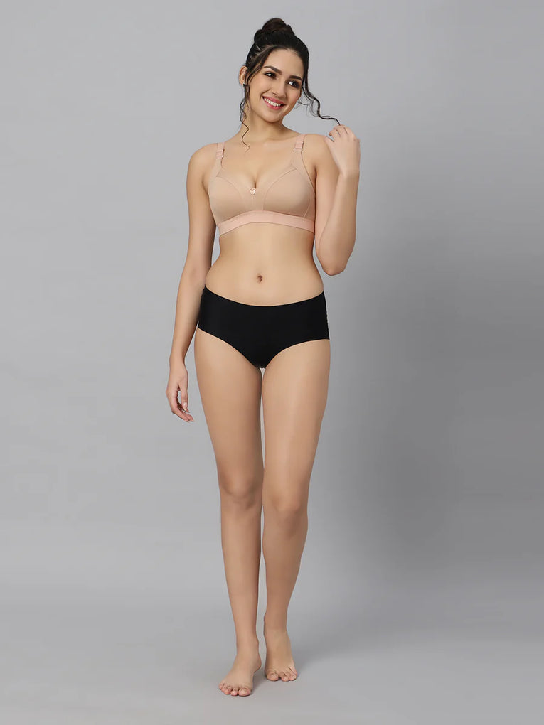 Bluenixie BN2514_2 Pc Combo Cotton Rich Full Coverage T-Shirt Bra Black-Nude Skin