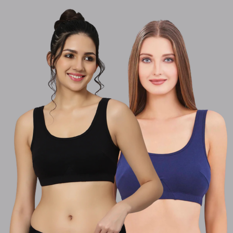 BlueNixie online Slip On Medium Impact Sports Bra Combo set of 2 Black & Blue Color-