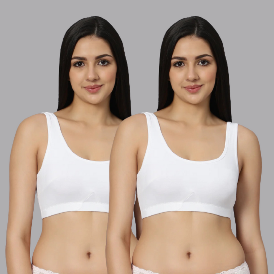 BlueNixie BN3014 Slip On Medium Impact Sports Bra Combo Of 2 White