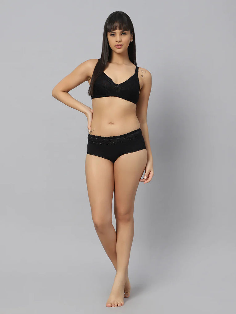 Bluenixie BNF356_2 Pc Combo Full Coverage Bra Black-Skin
