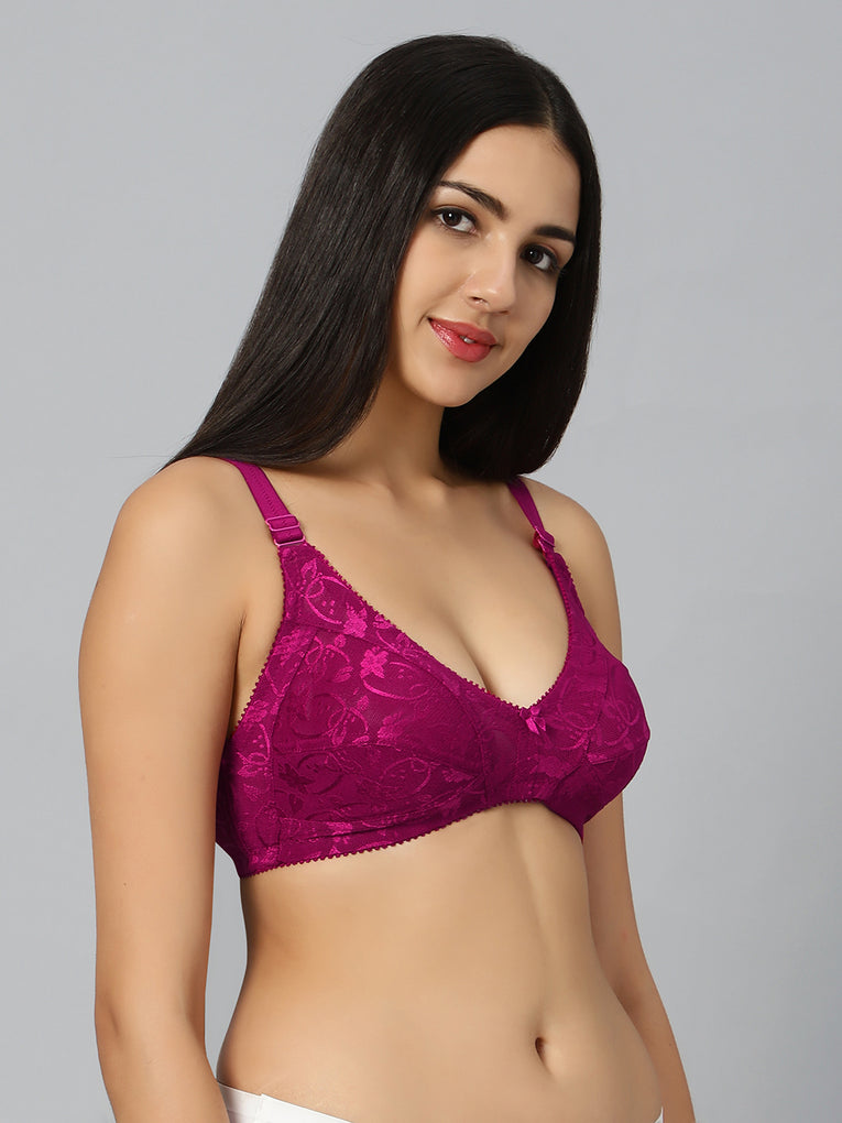 Bluenixie Wine color Butterfly Print net Full Coverage Bra
