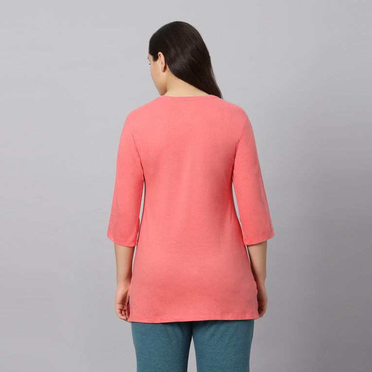 Bluenixie D.Peach Color Hosiery Kurti Top for Women 3/4 Sleeves