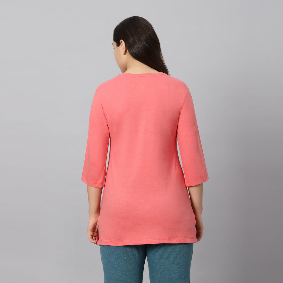 Bluenixie D.Peach Color Hosiery Kurti Top for Women 3/4 Sleeves