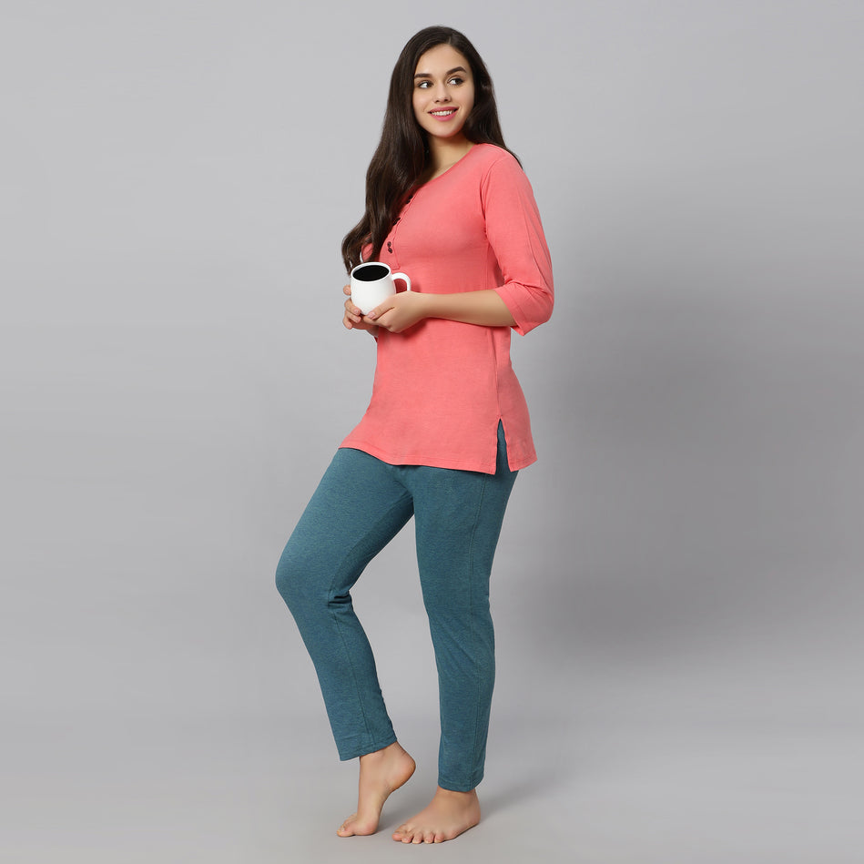 Bluenixie D.Peach Color Hosiery Kurti Top for Women 3/4 Sleeves