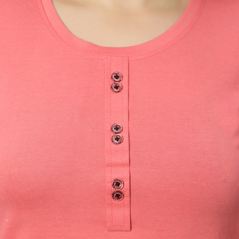 Bluenixie D.Peach Color Hosiery Kurti Top for Women 3/4 Sleeves