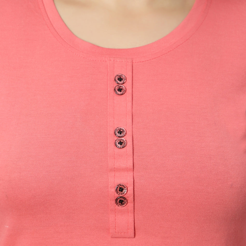 Bluenixie D.Peach Color Hosiery Kurti Top for Women 3/4 Sleeves