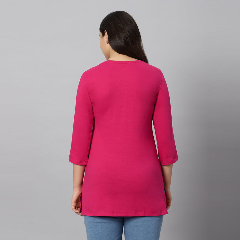 Bluenixie Fushia Color Hosiery Kurti Top for Women 3/4 Sleeves