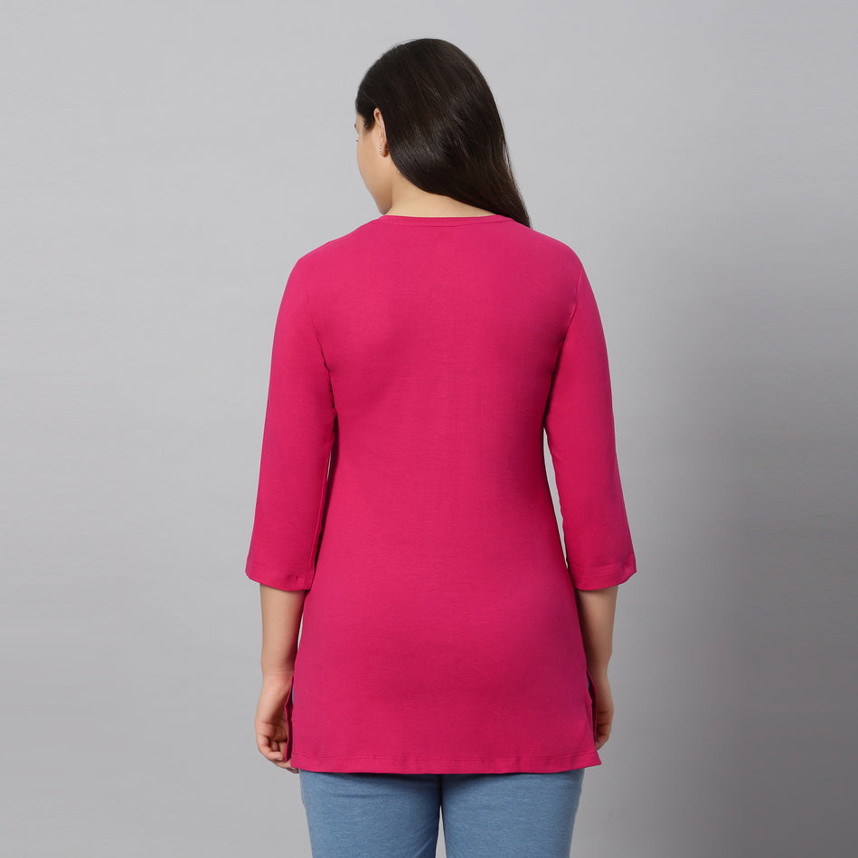 Bluenixie Fushia Color Hosiery Kurti Top for Women 3/4 Sleeves