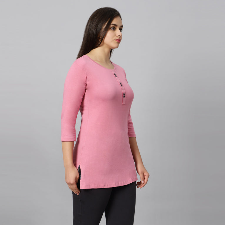 Bluenixie Mud pink Color Hosiery Kurti Top for Women 3/4 Sleeves