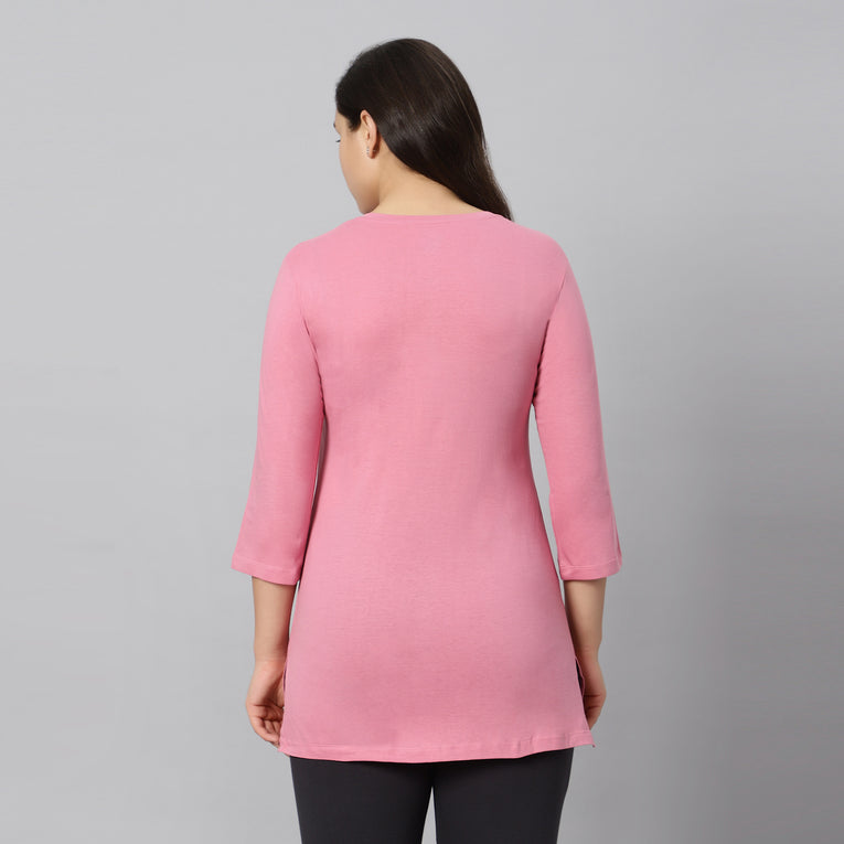 Bluenixie Mud pink Color Hosiery Kurti Top for Women 3/4 Sleeves