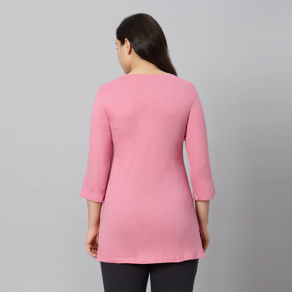 Bluenixie Mud pink Color Hosiery Kurti Top for Women 3/4 Sleeves
