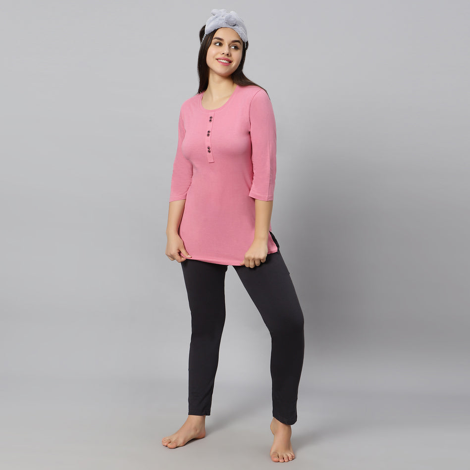 Bluenixie Mud pink Color Hosiery Kurti Top for Women 3/4 Sleeves