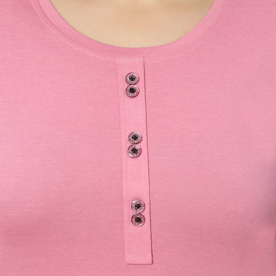 Bluenixie Mud pink Color Hosiery Kurti Top for Women 3/4 Sleeves