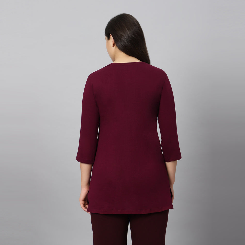 Bluenixie Wine Color Hosiery Kurti Top for Women 3/4 Sleeves