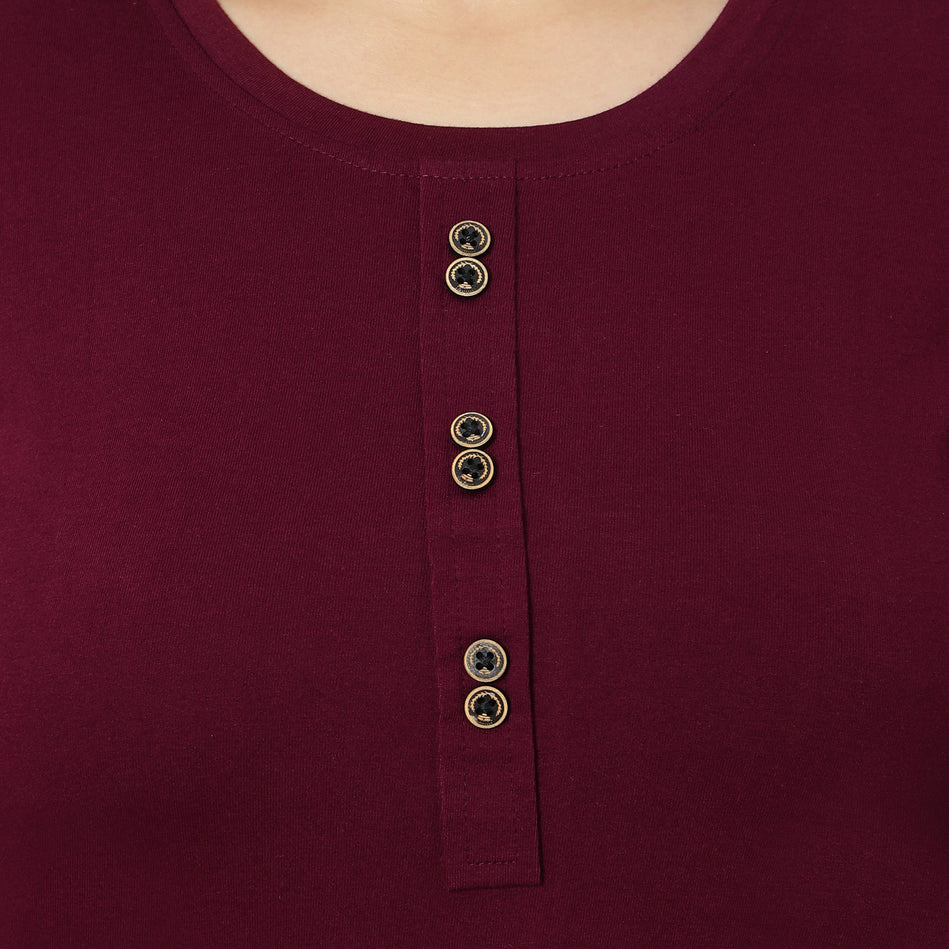 Bluenixie Wine Color Hosiery Kurti Top for Women 3/4 Sleeves