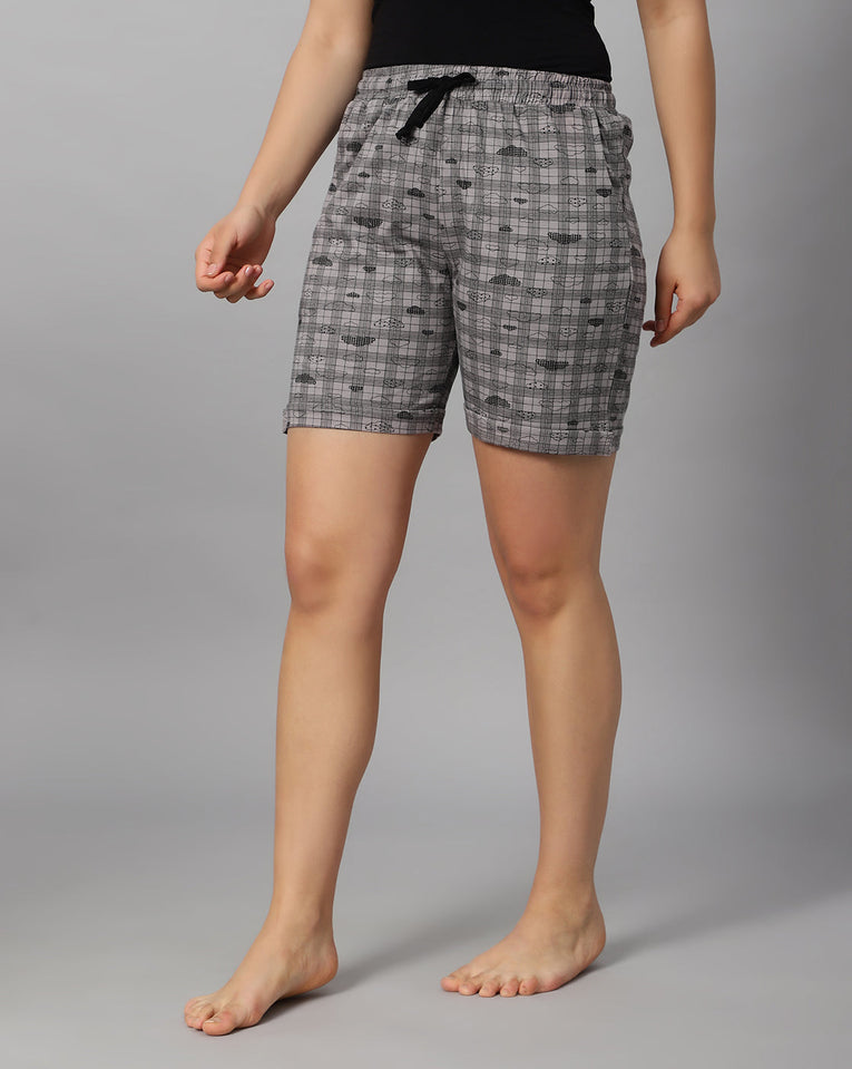 Women's Cotton Printed Grey Color Short