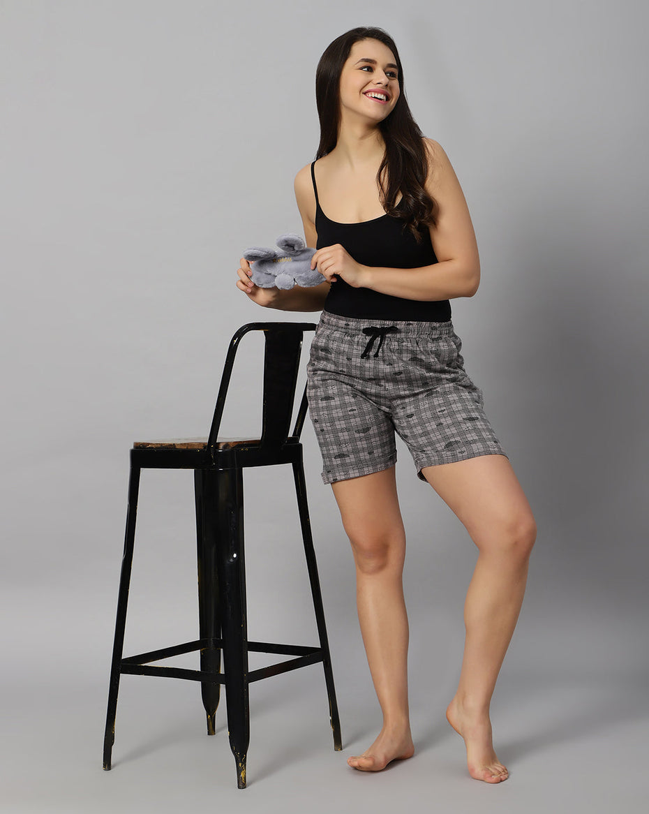 Bluenixie Women's Cotton Printed Grey Color Short