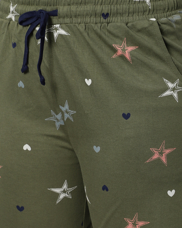 Bluenixie Women's Cotton Printed Olive Color Short
