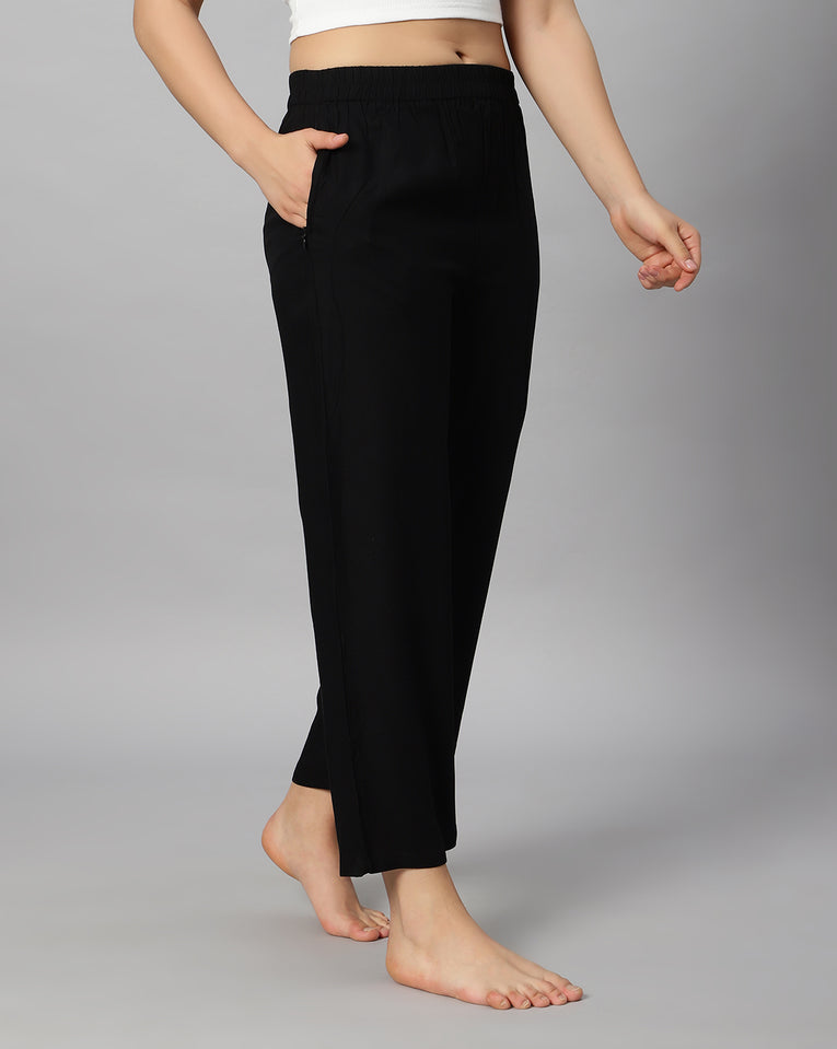 Bluenixie Black color Rayon Fabric Palazzos