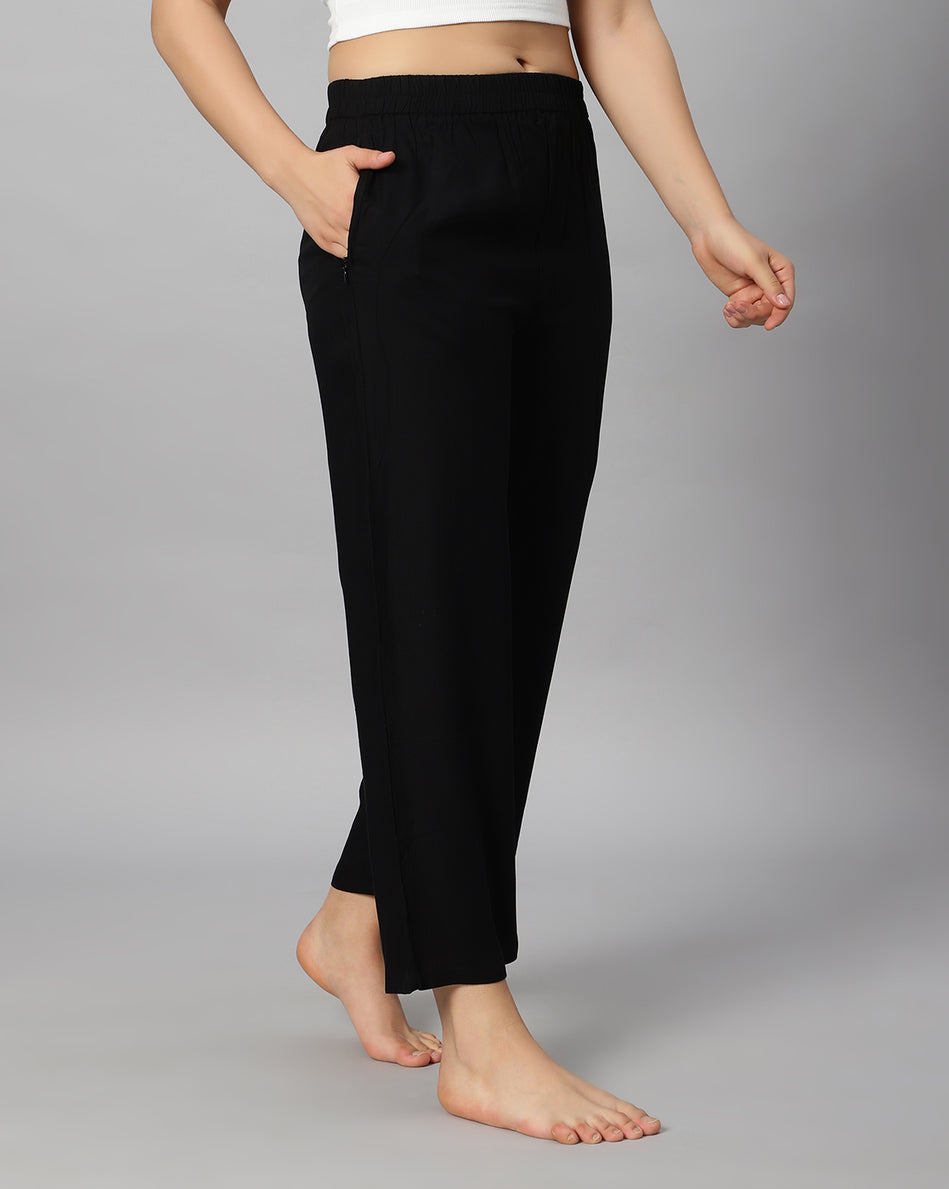 Bluenixie Black color Rayon Fabric Palazzos