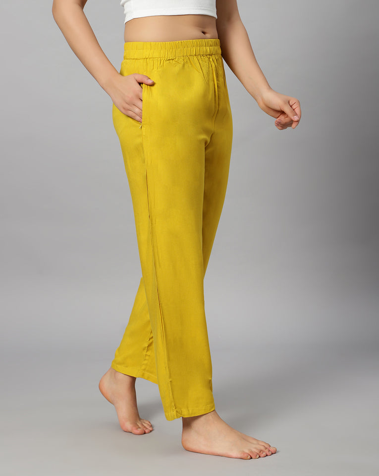 Bluenixie Musturd color Rayon Fabric Palazzos