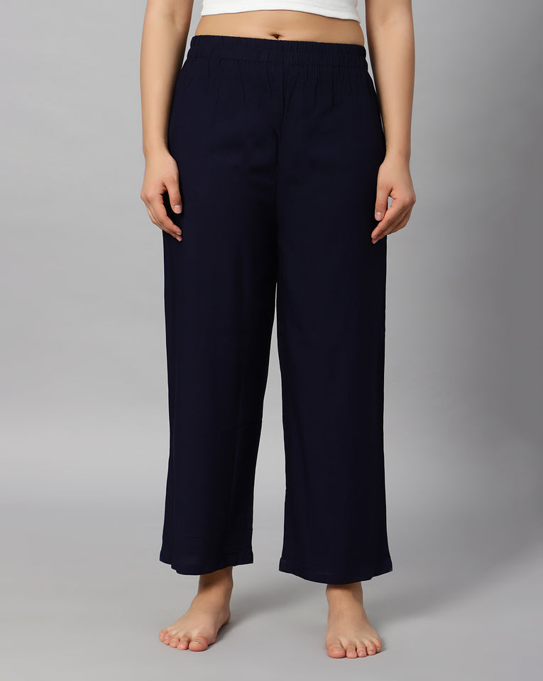 Bluenixie Navy Blue color Rayon Fabric Palazzos