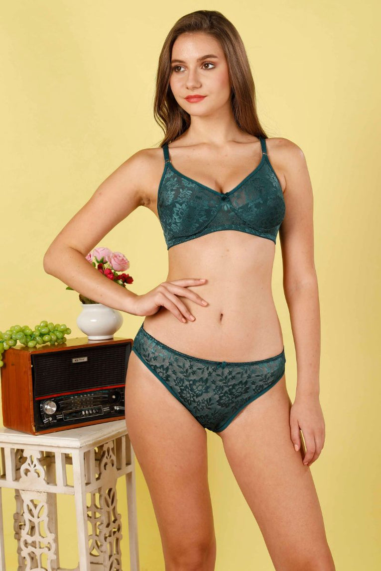 BlueNixie Non padded Lace Bridal Bra Panty Set for Bride on your Honeymoon