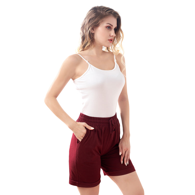 Bluenixie Moroon Cotton Lounge Shorts for Girl