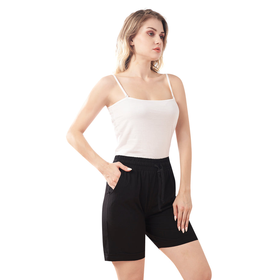 Bluenixie Black Cotton Lounge Shorts for Girl