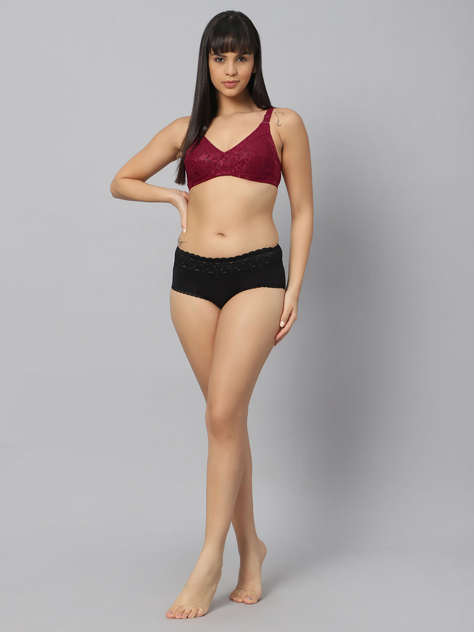 Bluenixie Maroon color Butterfly Print net Full Coverage Bra