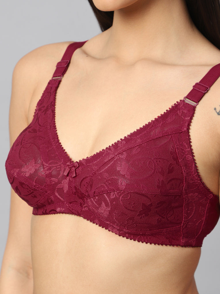 Bluenixie Maroon color Butterfly Print net Full Coverage Bra