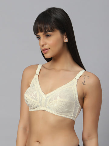 Bluenixie Cream color Butterfly print Luxuria Full Coverage Bra