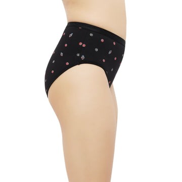 Bluenixie Black Color Cotton Printed Hipster Pantie