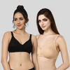 BlueNixie BN0210 Cotton Rich T-Shirt Bra 2 Pcs.Combo Of Black & Skin