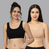 BlueNixie online Slip On Medium Impact Sports Bra Combo set of 2 Black & Skin Color-