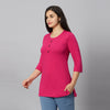 Bluenixie Fushia Color Hosiery Kurti Top for Women 3/4 Sleeves