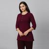 Bluenixie Wine Color Hosiery Kurti Top for Women 3/4 Sleeves