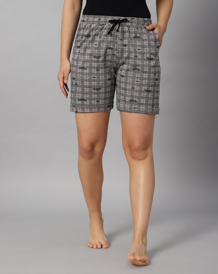 Women's Cotton Printed Grey Color Short