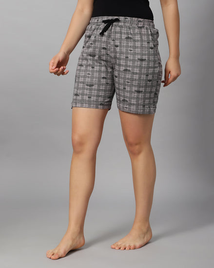 Women's Cotton Printed Grey Color Short