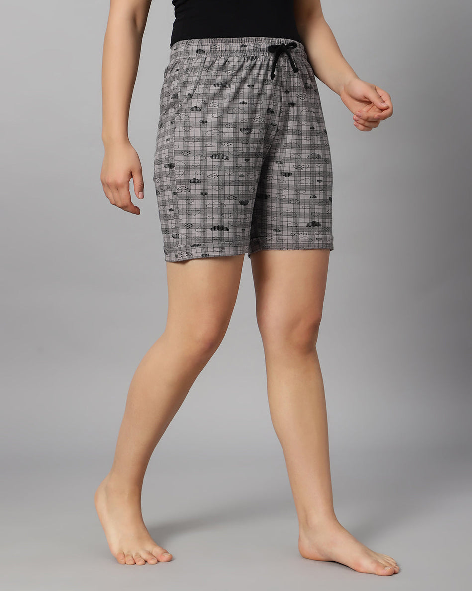 Women's Cotton Printed Grey Color Short
